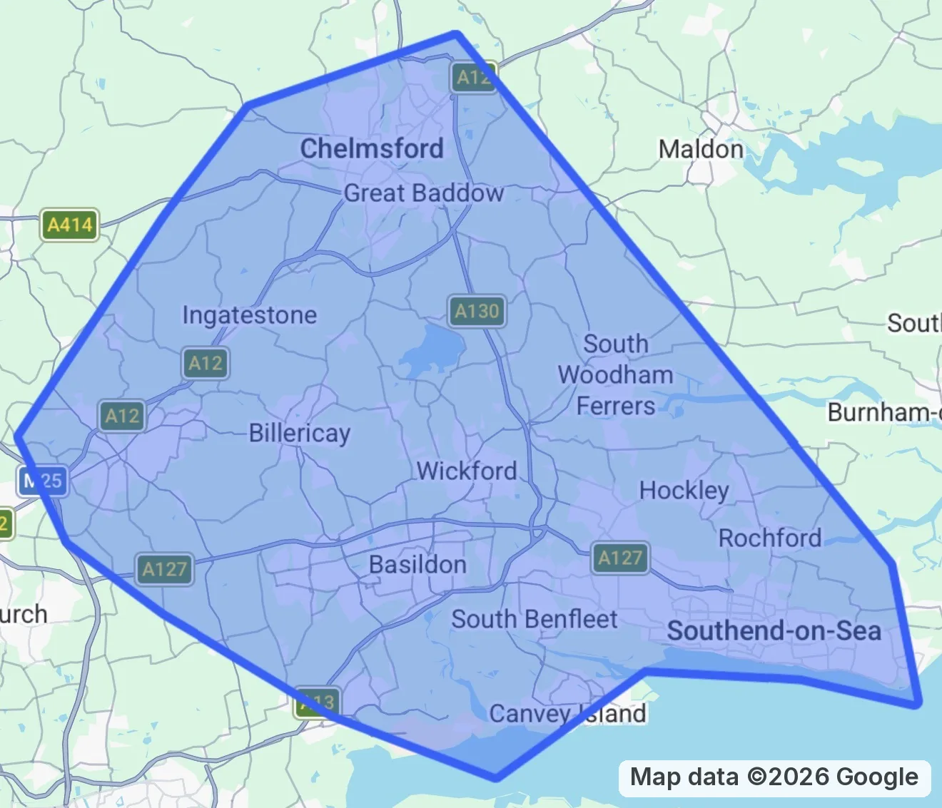 LaunchLayer Essex Technical Service Coverage Area Map